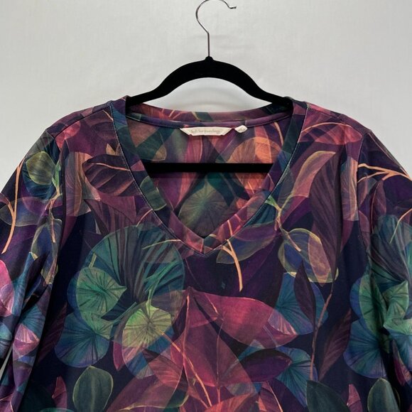 Soft Surroundings  2EE74 Alila 3/4 Sleeves Tunic L Wide Hem Botanical Multicolor - Picture 4 of 13